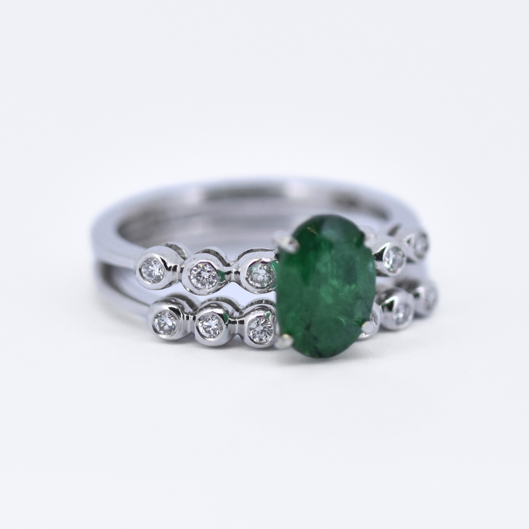 Picture of Emerald & Diamond Twin Ring